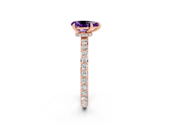 Rose gold Pear Cut Amethyst Pavé Engagement Ring with Round  Accents and Prong Setting