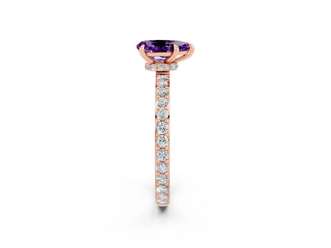 Rose gold Pear Cut Amethyst Ring with Pavé Band and Four-Prong Setting_2