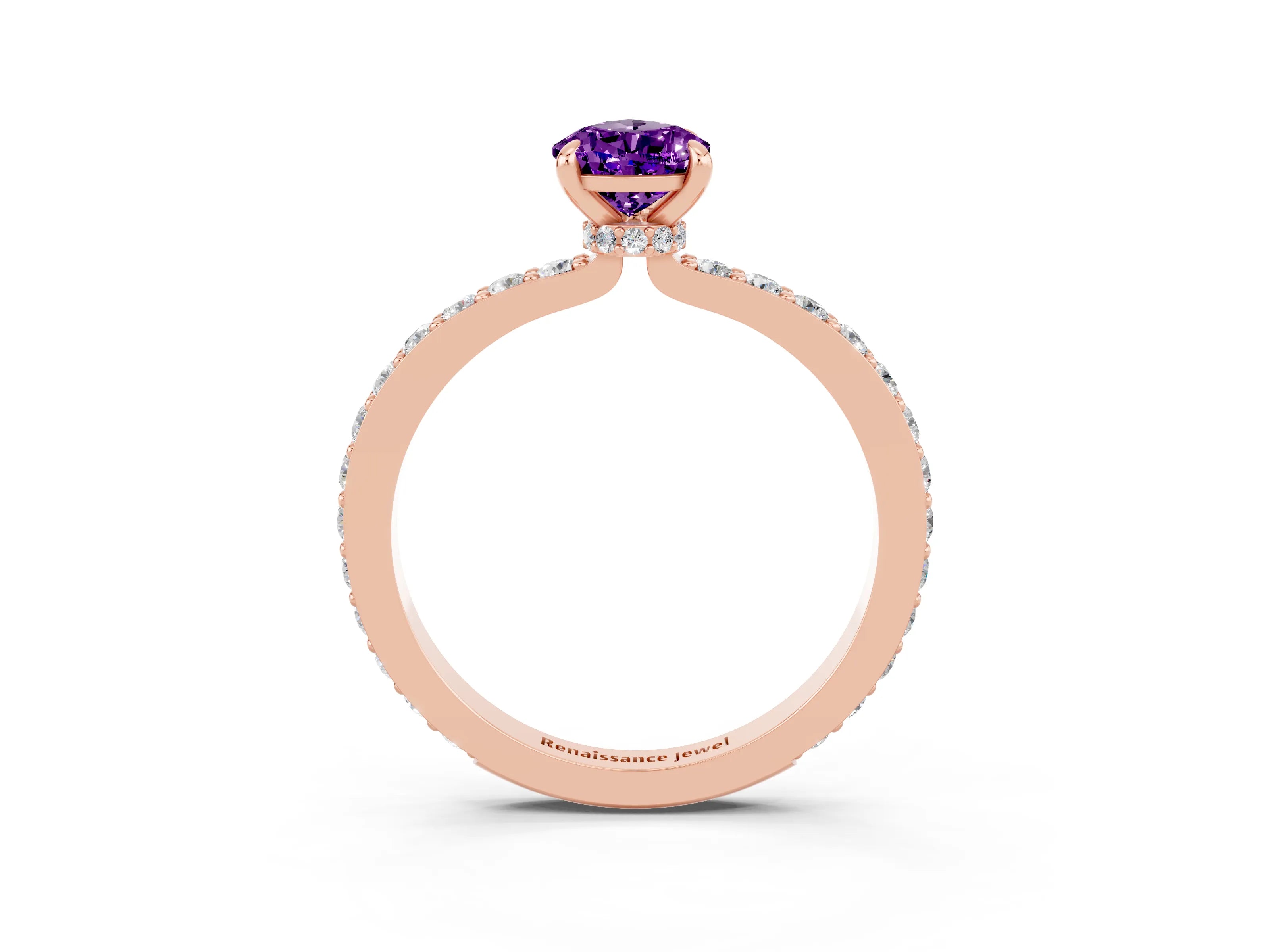 Rose gold Pear Cut Amethyst Ring with Pavé Band and Four-Prong Setting_3