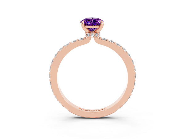 Rose gold Pear Cut Amethyst Pavé Engagement Ring with Round  Accents and Prong Setting