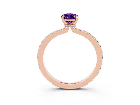 Rose gold Pear Cut Amethyst Ring with Pavé Band and Four-Prong Setting_3