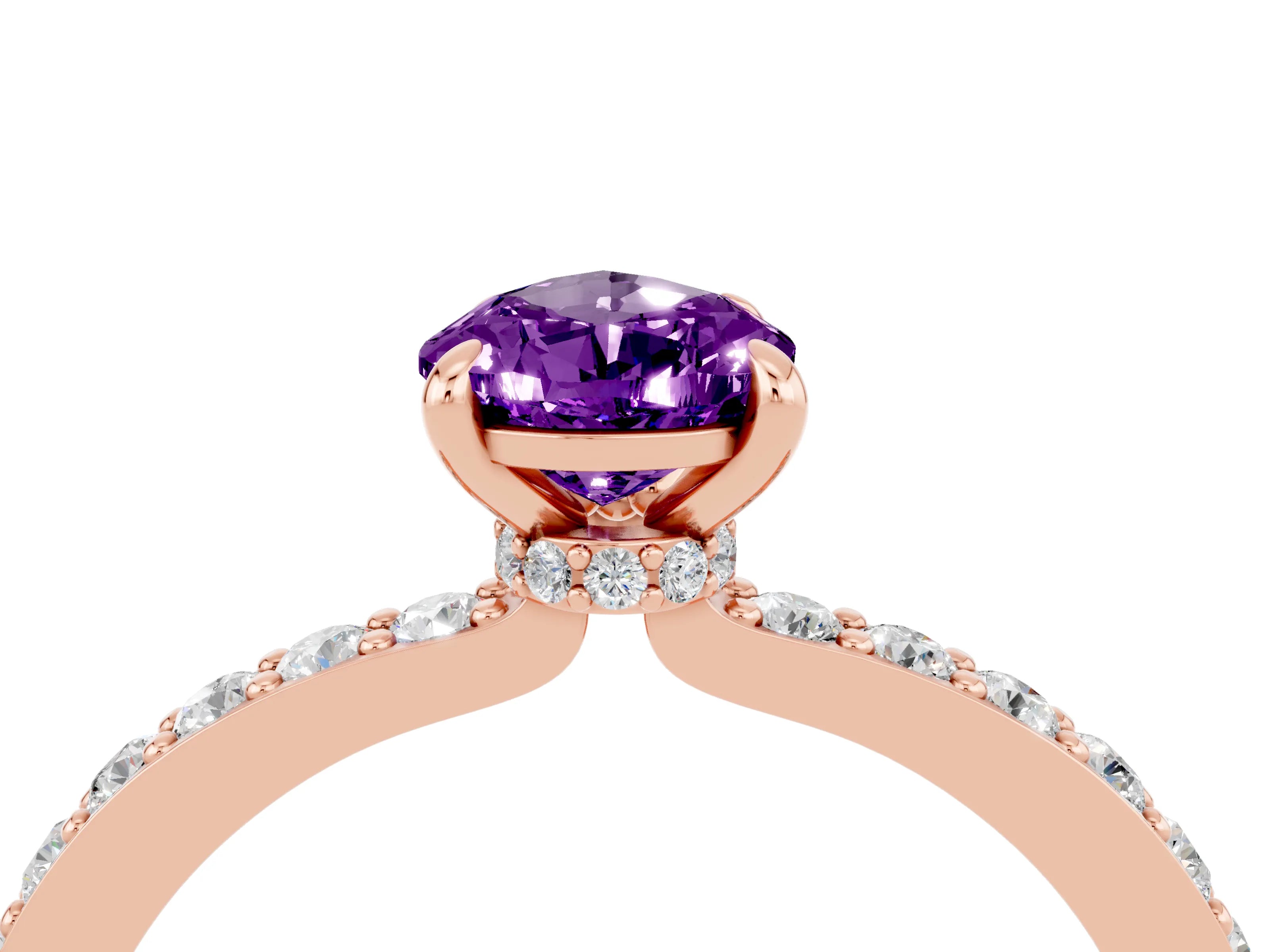 Rose gold Pear Cut Amethyst Ring with Pavé Band and Four-Prong Setting_4