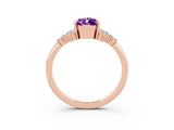 Rose gold Pear Cut Amethyst Ring with Side Stones and Four-Prong Setting_39