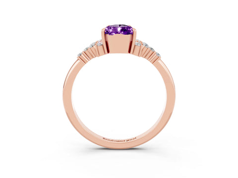 Rose gold Pear Cut Amethyst Ring with Side Stones and Four-Prong Setting_39