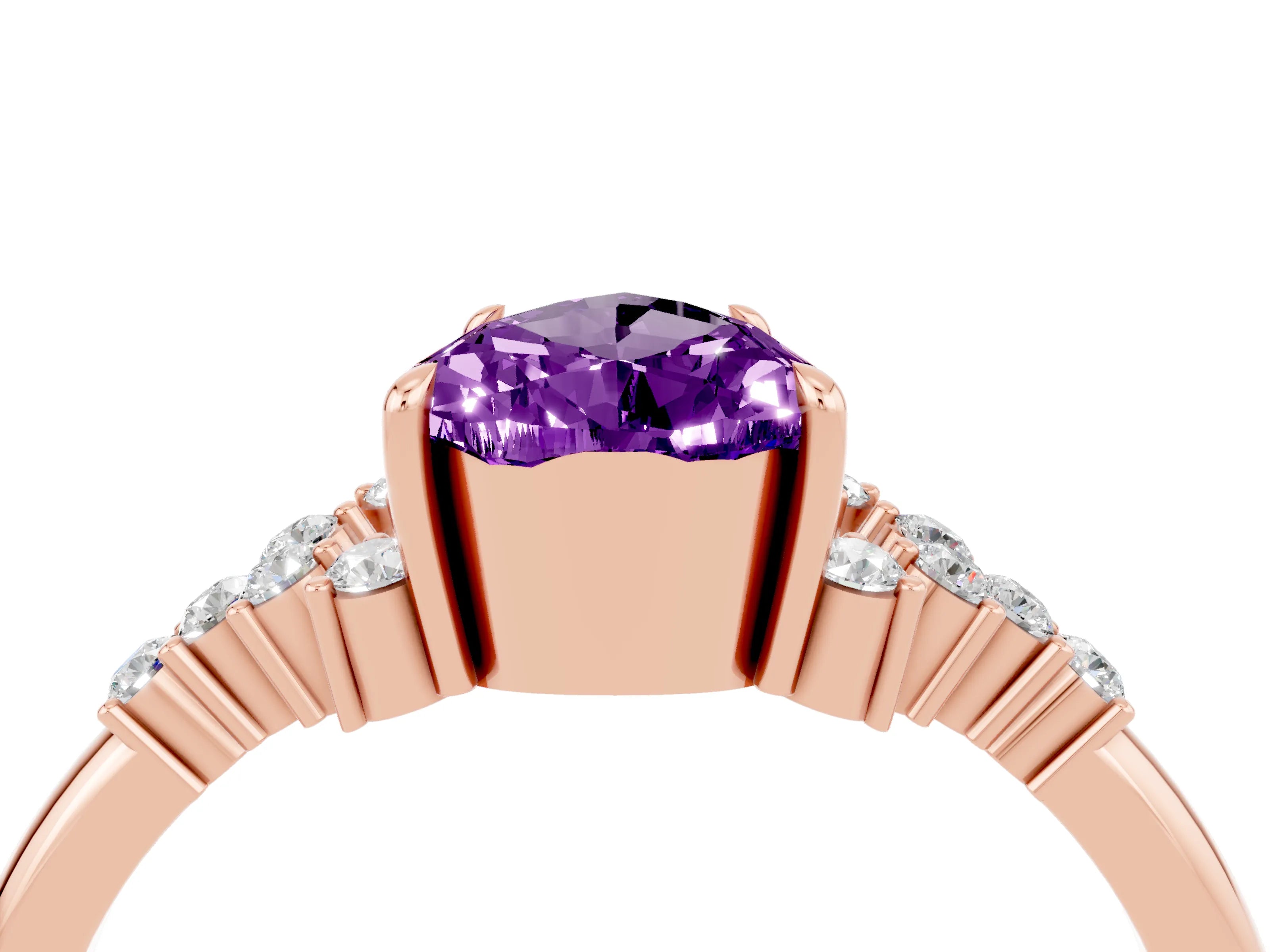 Rose gold Pear Cut Amethyst Ring with Side Stones and Four-Prong Setting_40