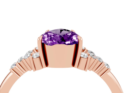 Rose gold Pear Cut Amethyst Ring with Side Stones and Four-Prong Setting_40