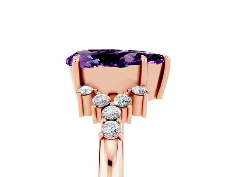 Rose gold Pear Cut Amethyst Ring with Side Stones and Four-Prong Setting_41