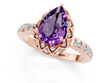 Rose gold Pear Cut Amethyst Scalloped Halo Engagement Ring with Round Shared Prong Band_25