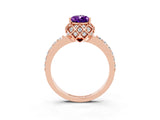 Rose gold Pear Cut Amethyst Scalloped Halo Engagement Ring with Round Shared Prong Band_27