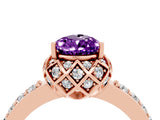 Rose gold Pear Cut Amethyst Scalloped Halo Engagement Ring with Round Shared Prong Band_28