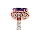 Rose gold Pear Cut Amethyst Scalloped Halo Engagement Ring with Round Shared Prong Band_29