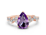 Rose gold Pear Cut Amethyst Scattered Round Accent Ring with Prong Setting_12