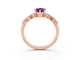 Rose gold Pear Cut Amethyst Scattered Round Accent Ring with Prong Setting_15