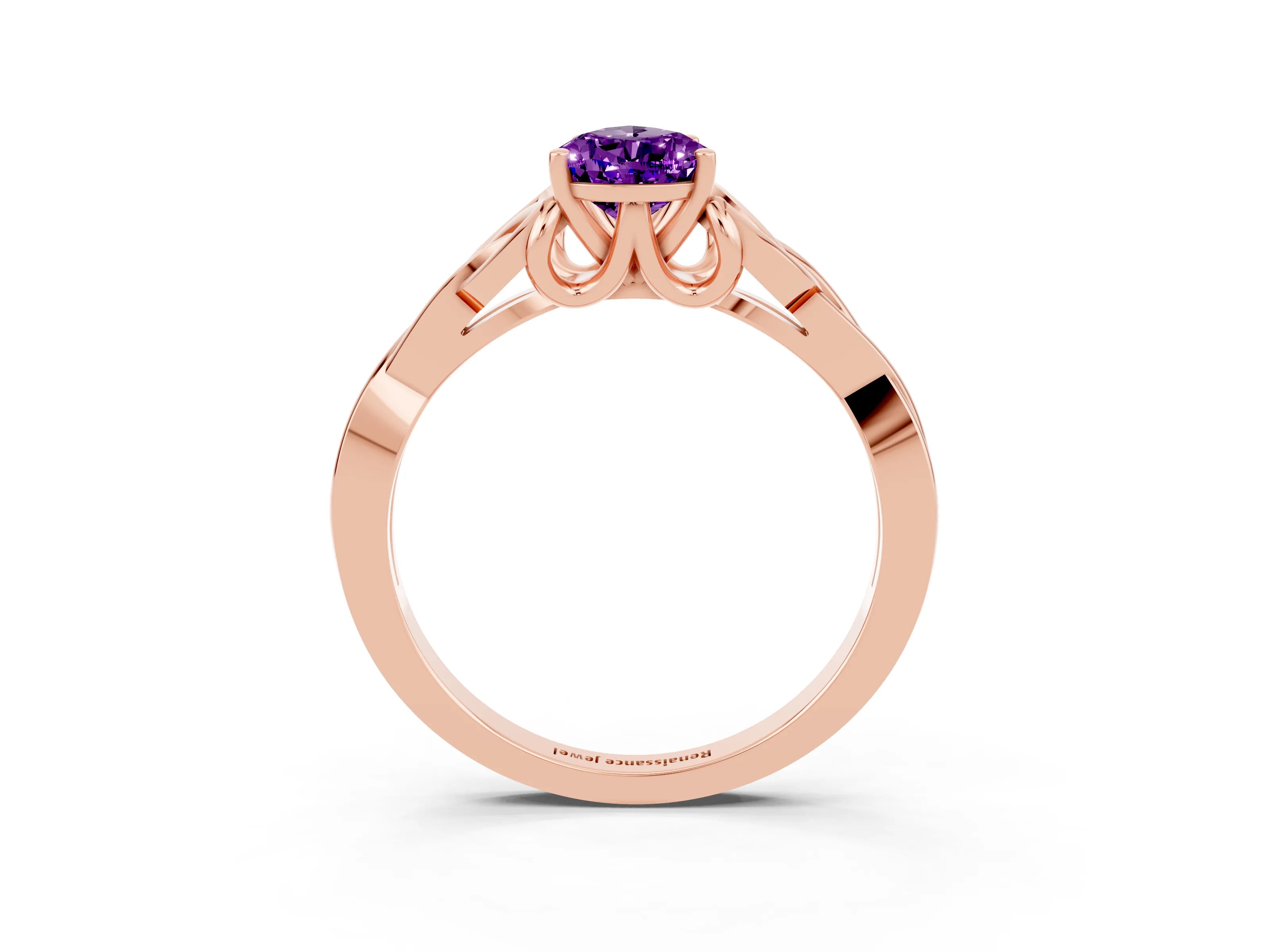 Rose gold Pear Cut Amethyst Solitaire Celtic Knot Ring with Four-Prong Setting_15