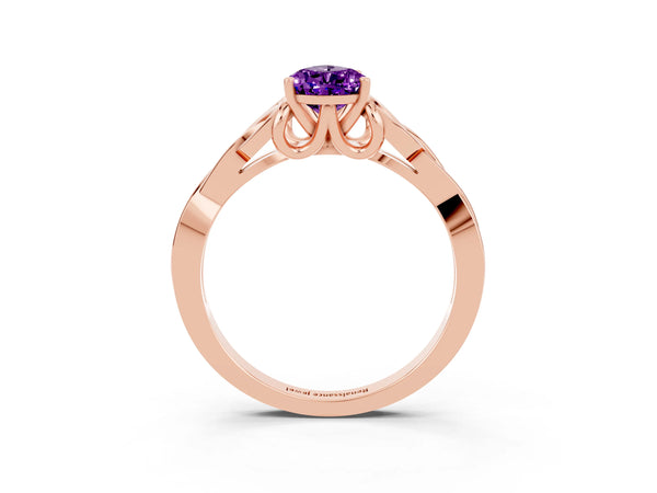 Rose gold Pear Cut Amethyst Solitaire Celtic Knot Ring with Four-Prong Setting