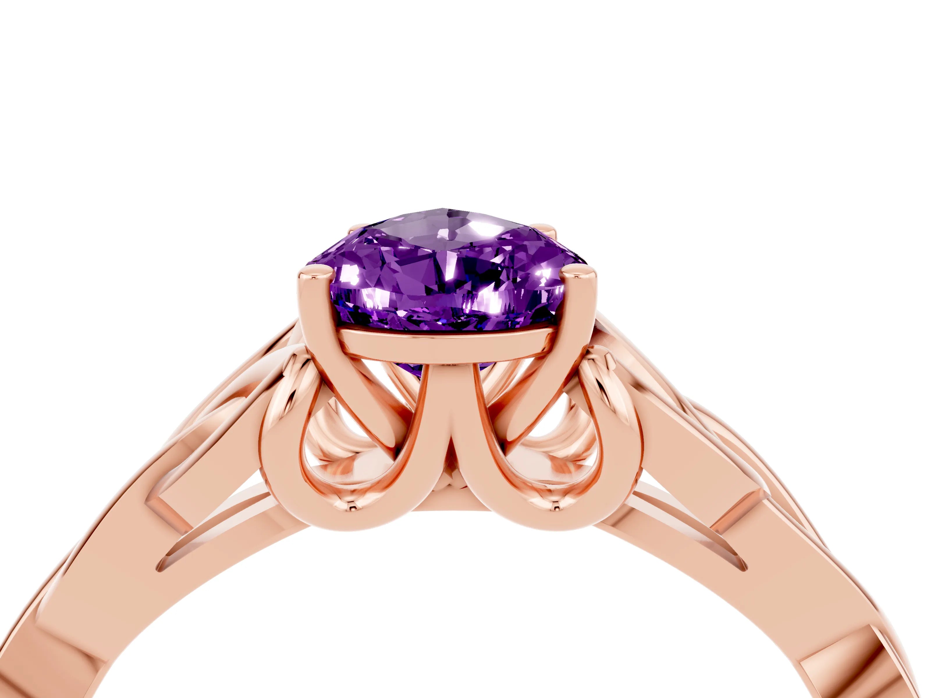 Rose gold Pear Cut Amethyst Solitaire Celtic Knot Ring with Four-Prong Setting_16