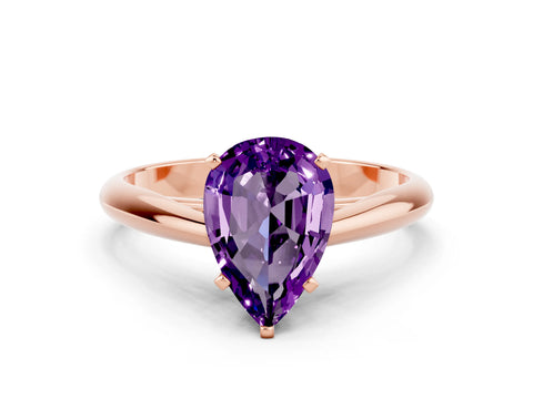 Rose gold Pear Cut Amethyst Solitaire Engagement Ring with Cathedral Setting and Four-Prong Mount_12