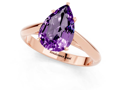 Rose gold Pear Cut Amethyst Solitaire Engagement Ring with Cathedral Setting and Four-Prong Mount_13
