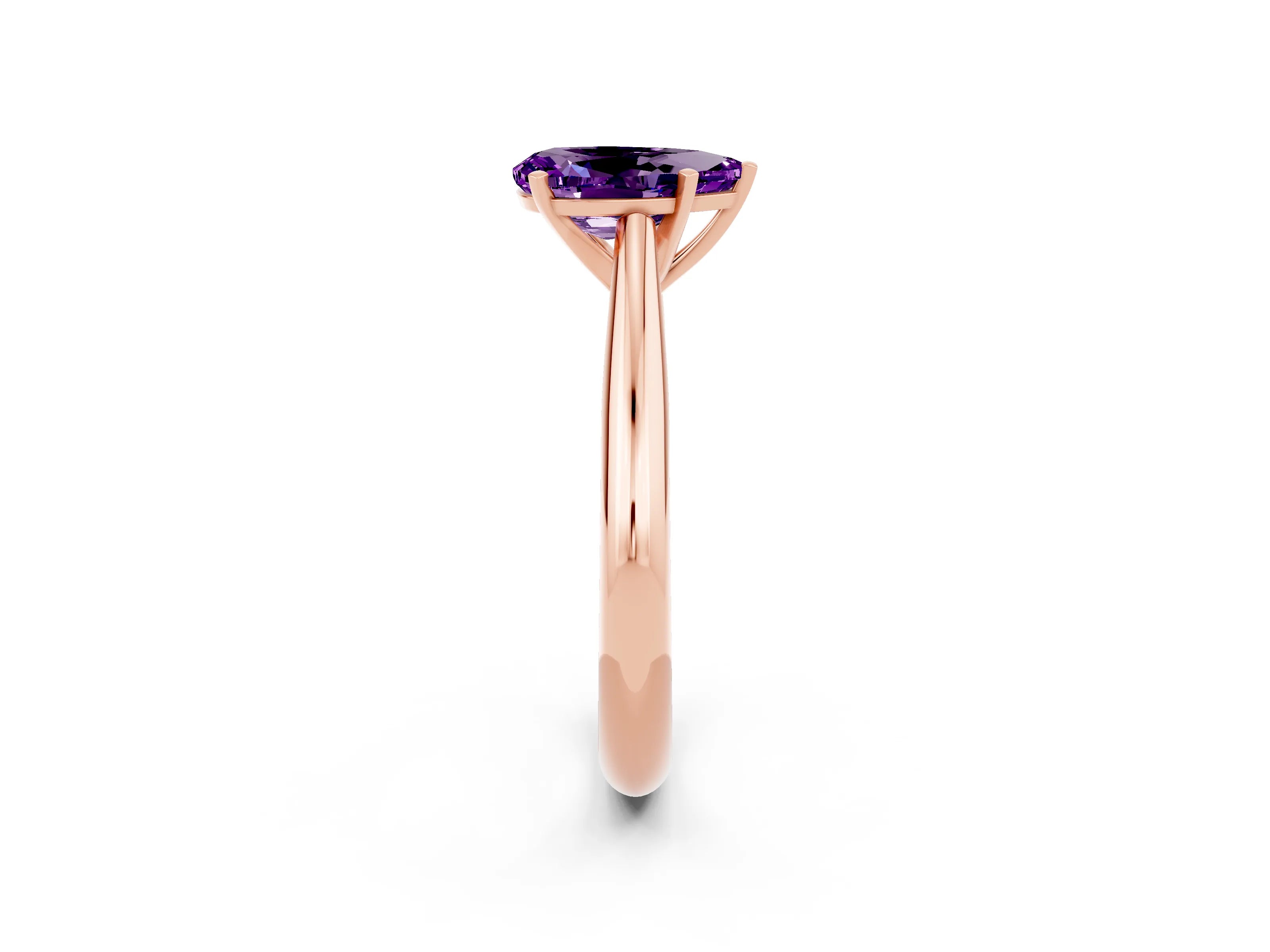 Rose gold Pear Cut Amethyst Solitaire Engagement Ring with Cathedral Setting and Four-Prong Mount_14