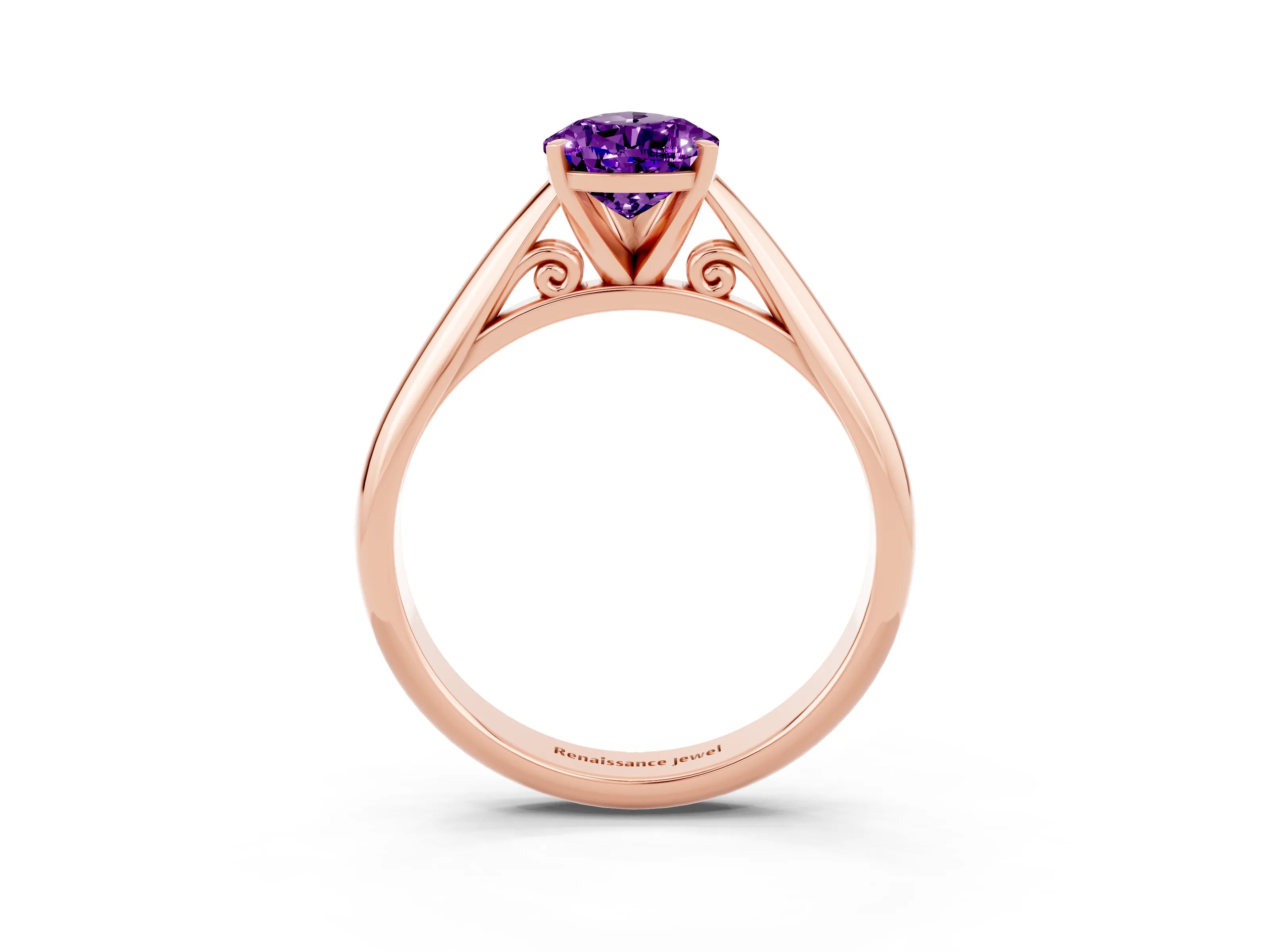 Rose gold Pear Cut Amethyst Solitaire Engagement Ring with Cathedral Setting and Four-Prong Mount_15