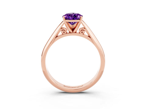 Rose gold Pear Cut Amethyst Solitaire Engagement Ring with Cathedral Setting and Four-Prong Mount_15