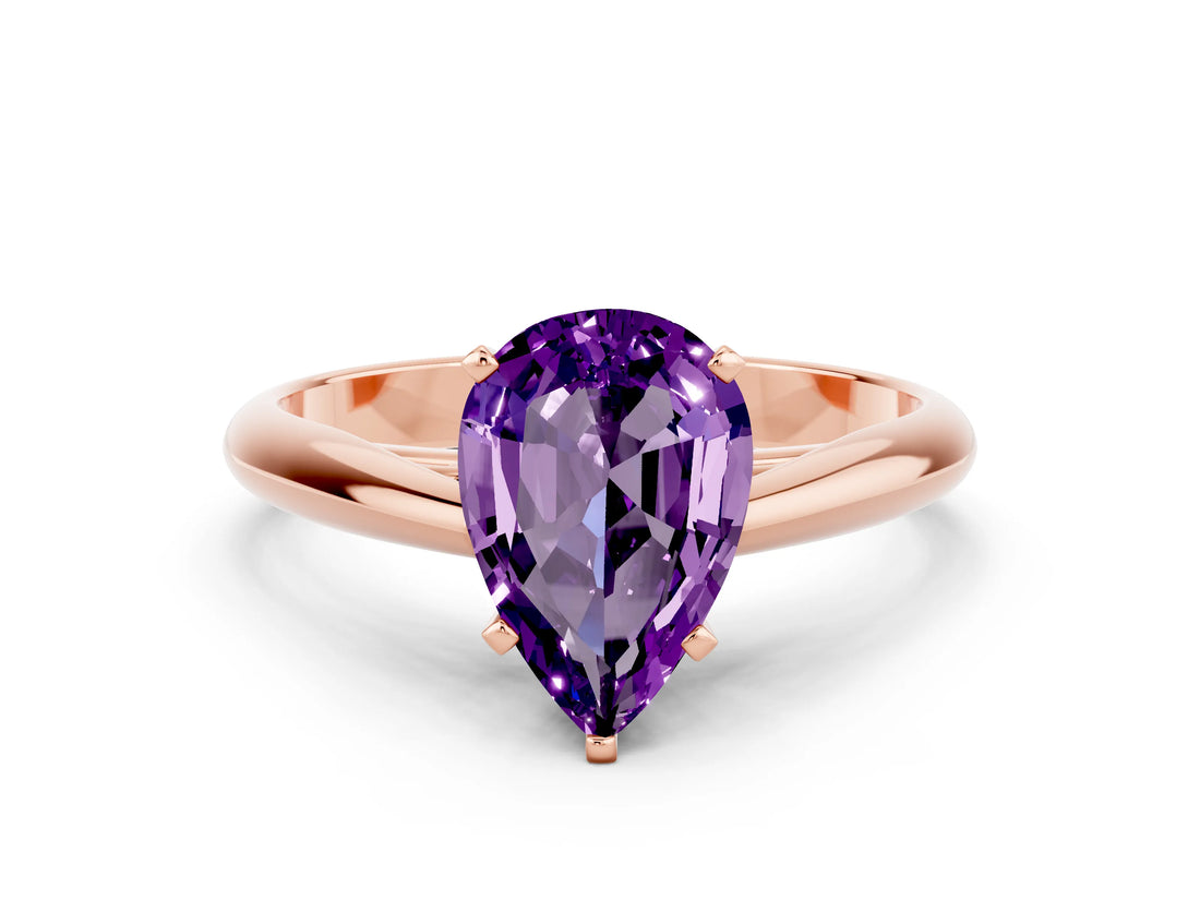Rose gold Pear Cut Amethyst Solitaire Engagement Ring with Cathedral Setting and Four-Prong Mount_18