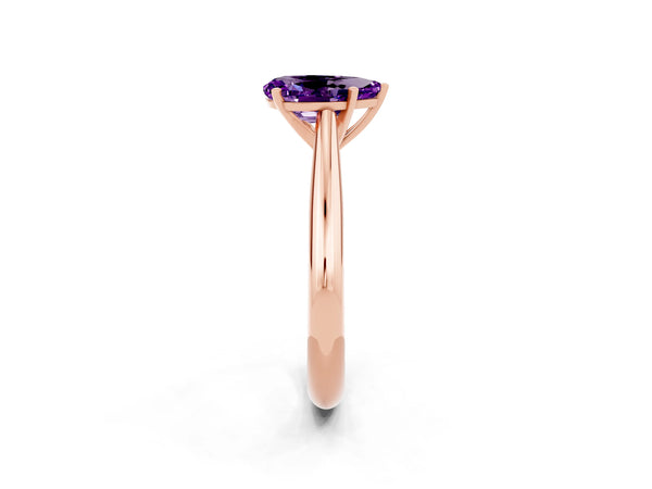 Rose gold Pear Cut Amethyst Solitaire Engagement Ring with Cathedral Setting and Four-Prong Mount