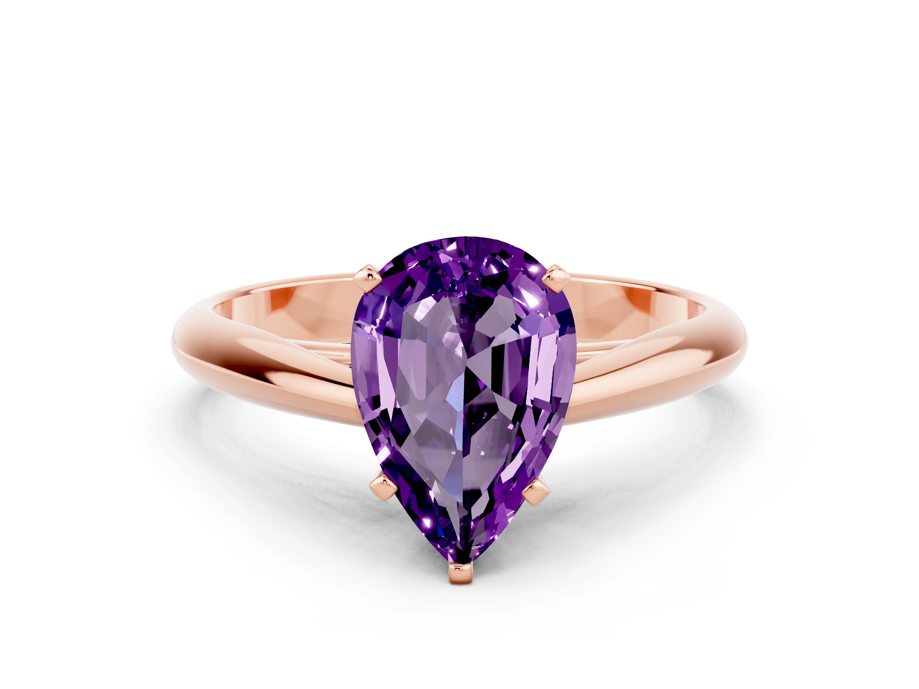 Rose Gold Pear-Shaped Amethyst Cathedral Ring