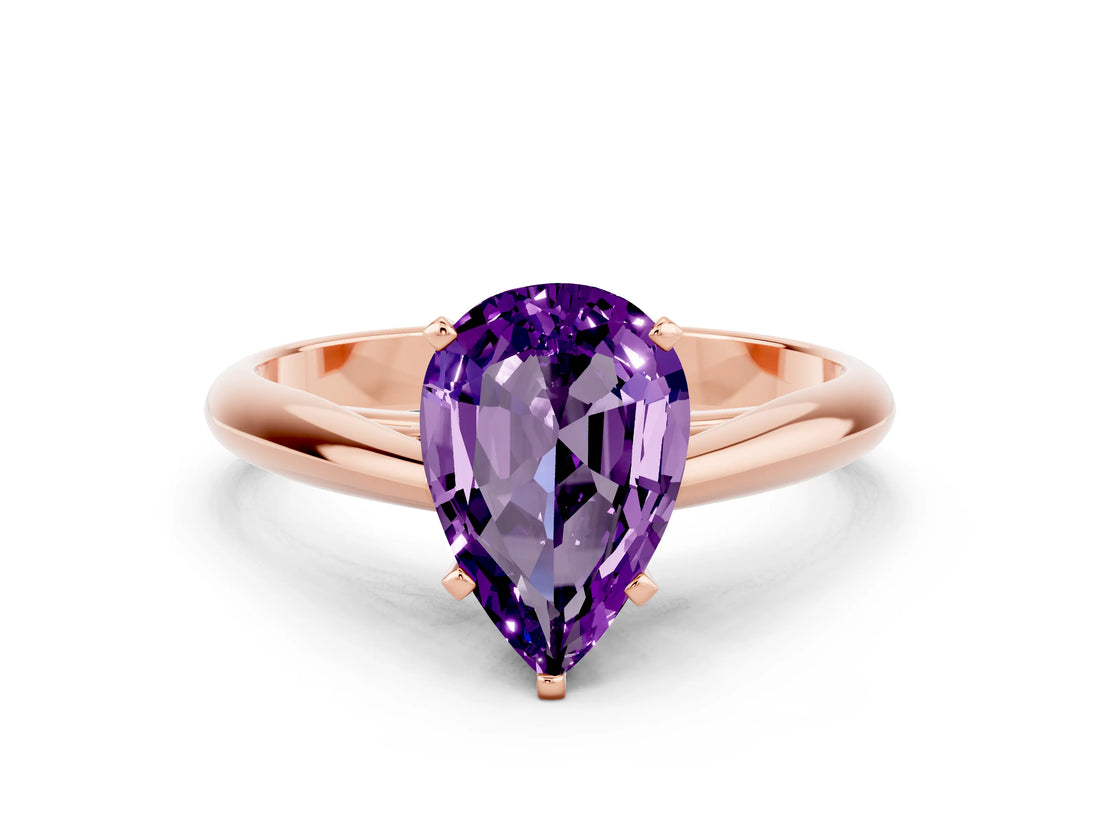 Rose gold Pear Cut Amethyst Solitaire Engagement Ring with Cathedral Setting and Four-Prong Mount_78