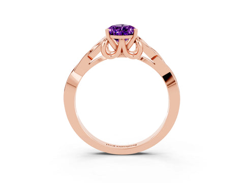 Rose gold Pear Cut Amethyst Solitaire Engagement Ring with Celtic Knot Band and Four-Prong Setting_3