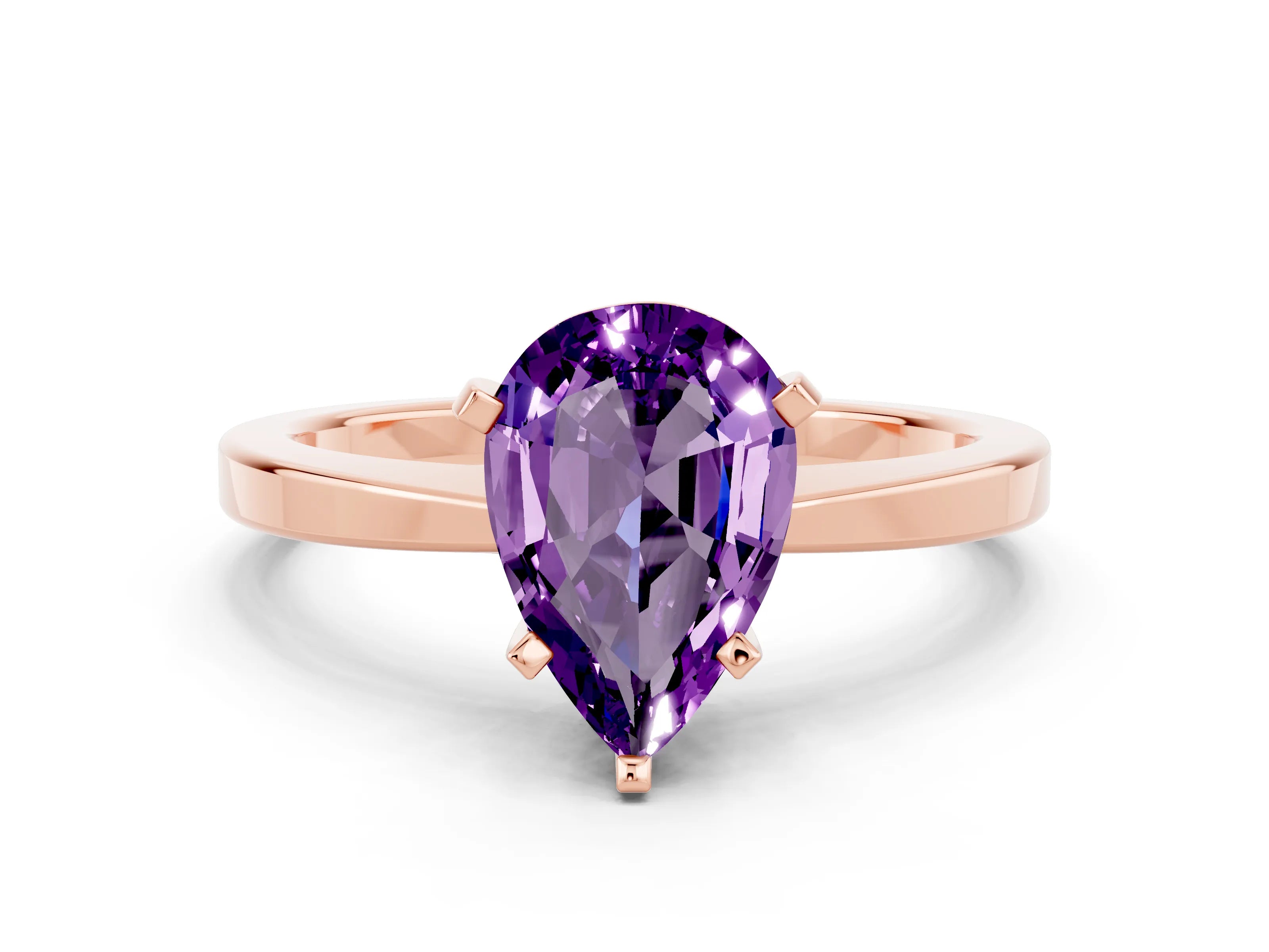 Rose gold Pear Cut Amethyst Solitaire Engagement Ring with Classic Band and Four-Prong Setting_24