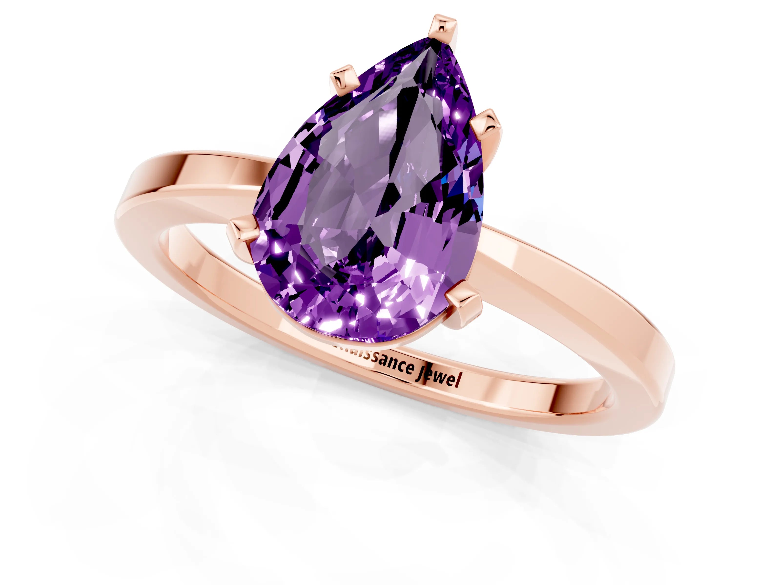 Rose gold Pear Cut Amethyst Solitaire Engagement Ring with Classic Band and Four-Prong Setting_25