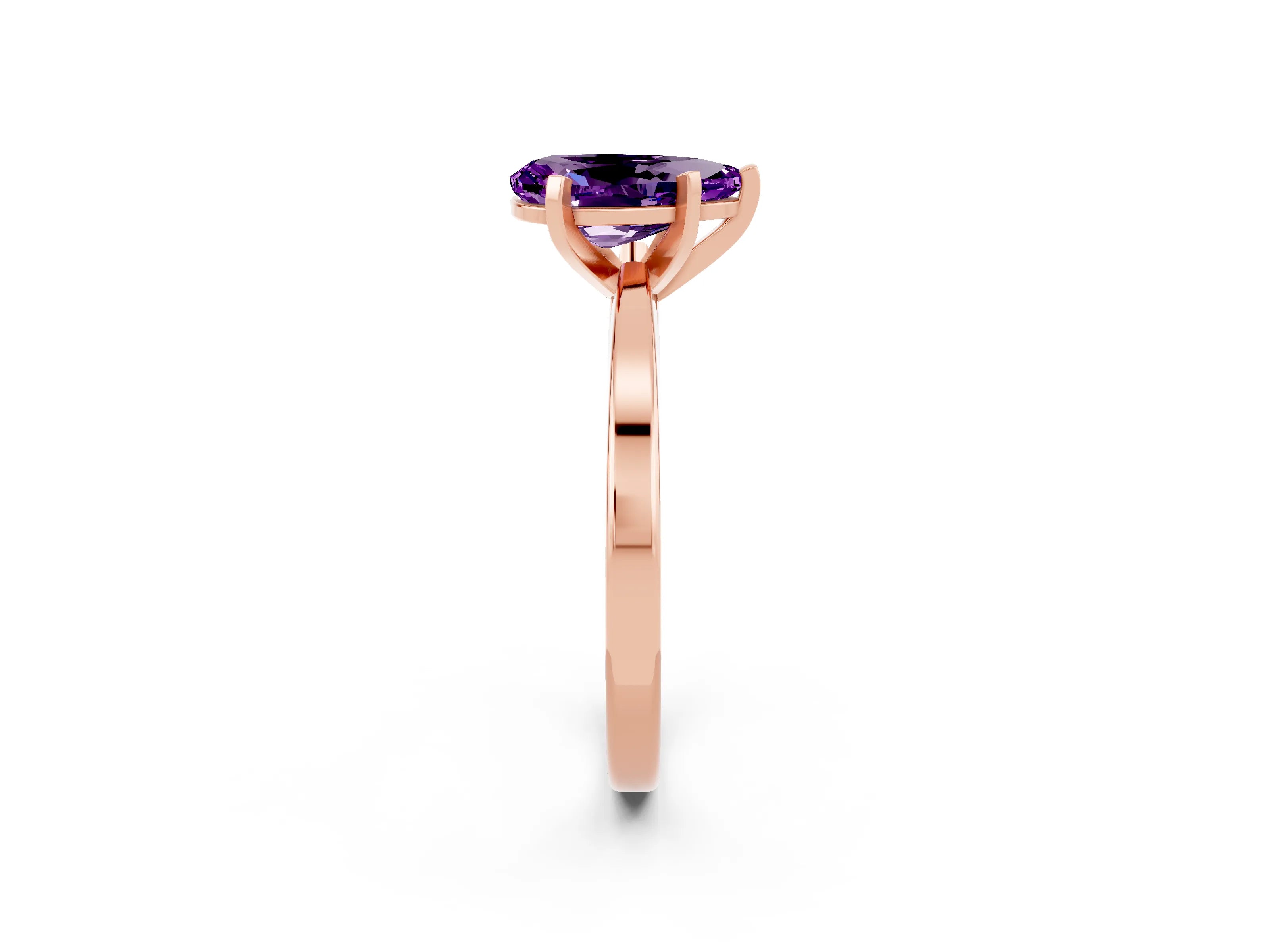 Rose gold Pear Cut Amethyst Solitaire Engagement Ring with Classic Band and Four-Prong Setting_26