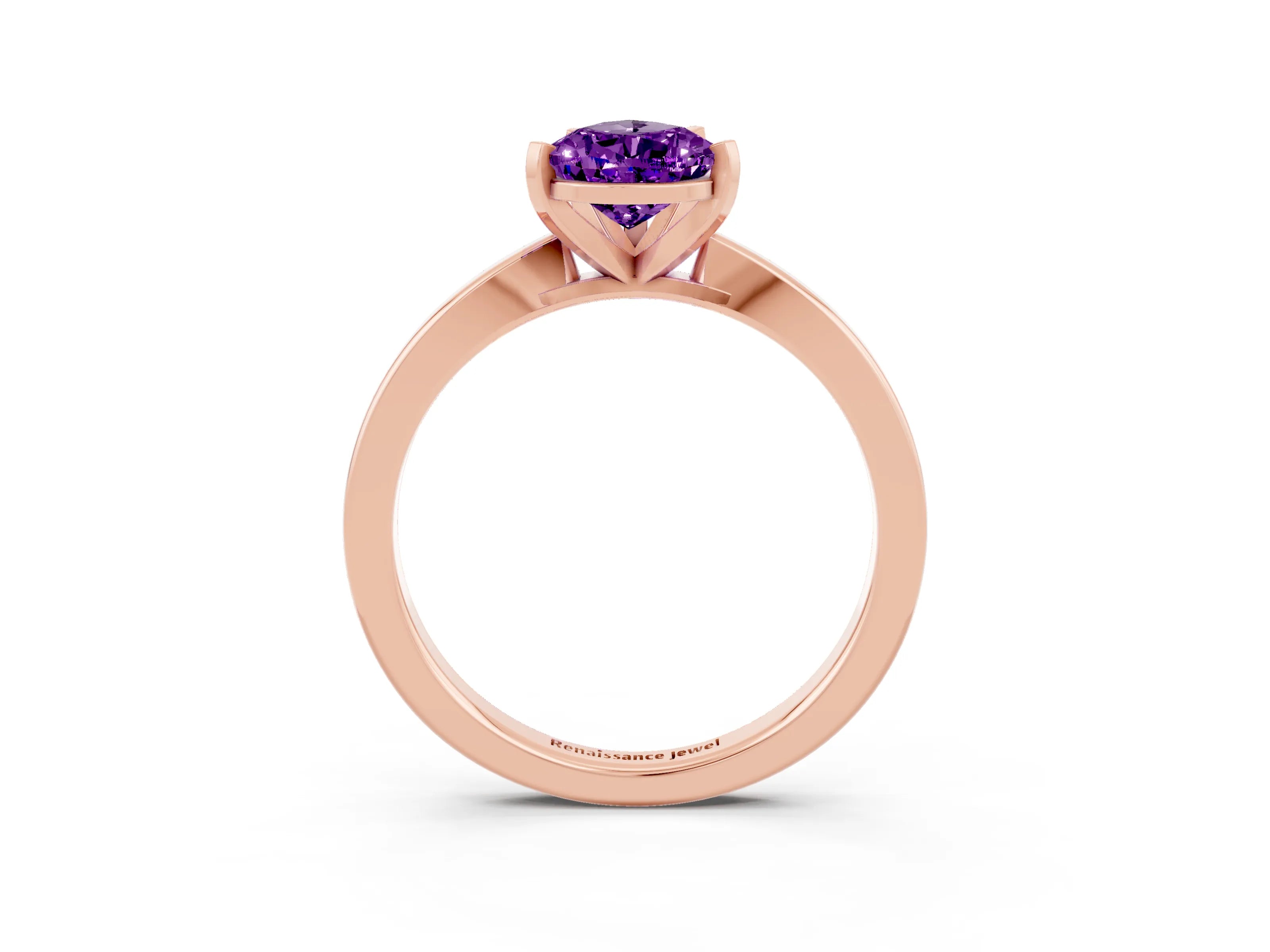 Rose gold Pear Cut Amethyst Solitaire Engagement Ring with Classic Band and Four-Prong Setting_27
