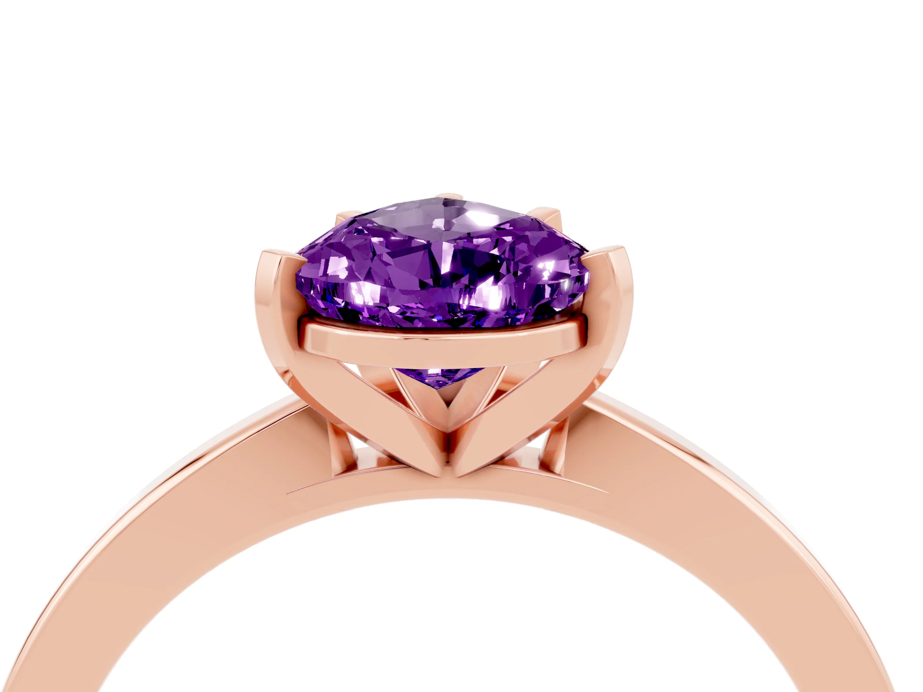 Rose gold Pear Cut Amethyst Solitaire Engagement Ring with Classic Band and Four-Prong Setting_28