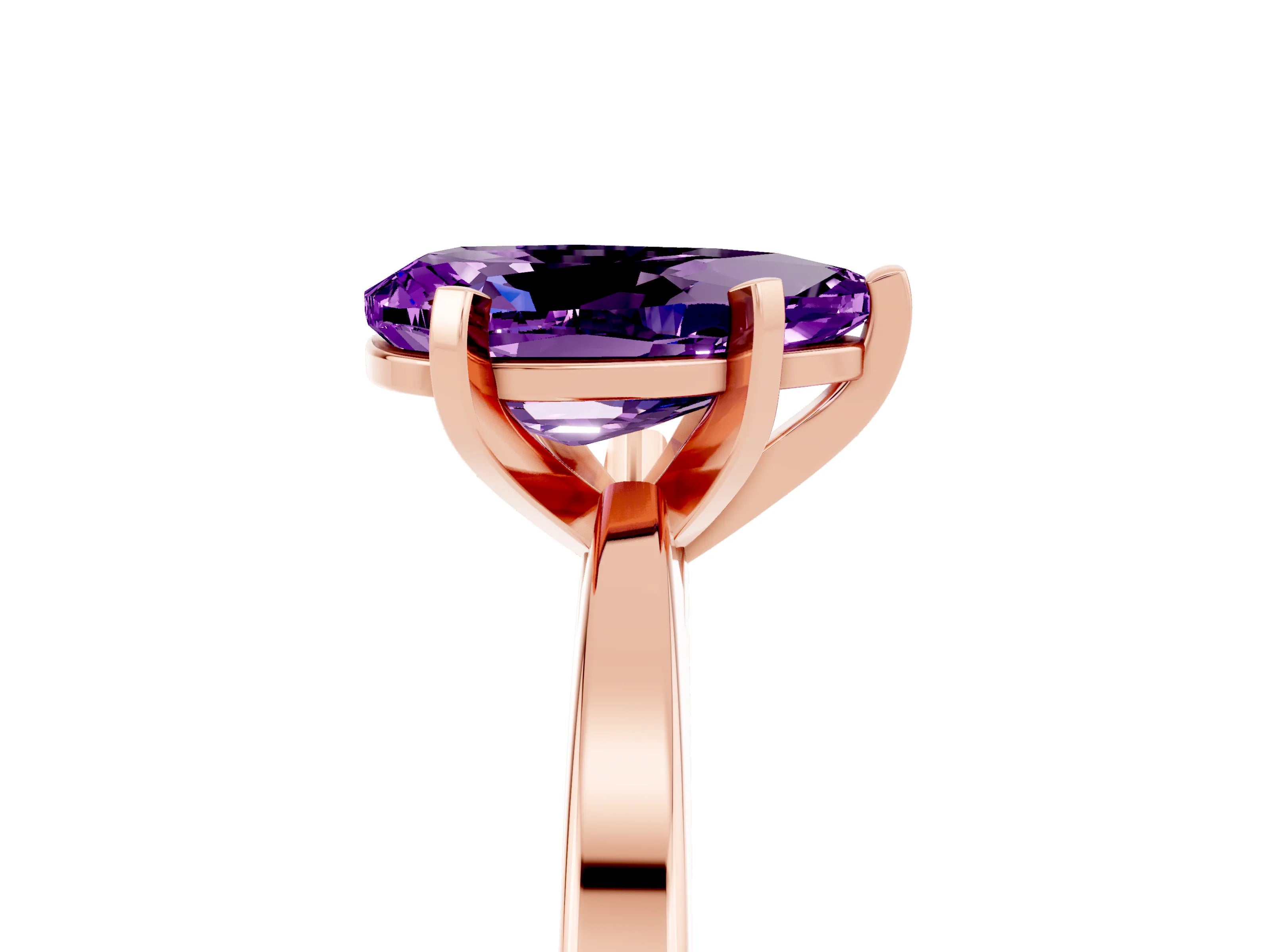 Rose gold Pear Cut Amethyst Solitaire Engagement Ring with Classic Band and Four-Prong Setting_29