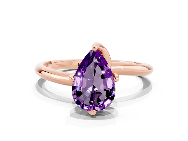 Rose gold Pear Cut Amethyst Solitaire Engagement Ring with Four-Prong Setting and Classic Band