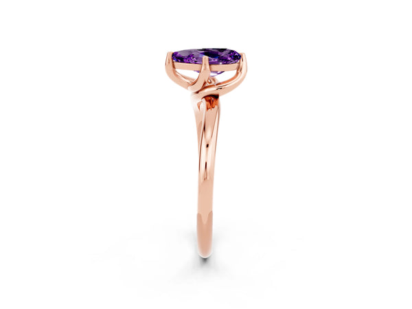 Rose gold Pear Cut Amethyst Solitaire Engagement Ring with Four-Prong Setting and Classic Band