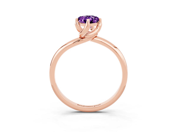 Rose gold Pear Cut Amethyst Solitaire Engagement Ring with Four-Prong Setting and Classic Band
