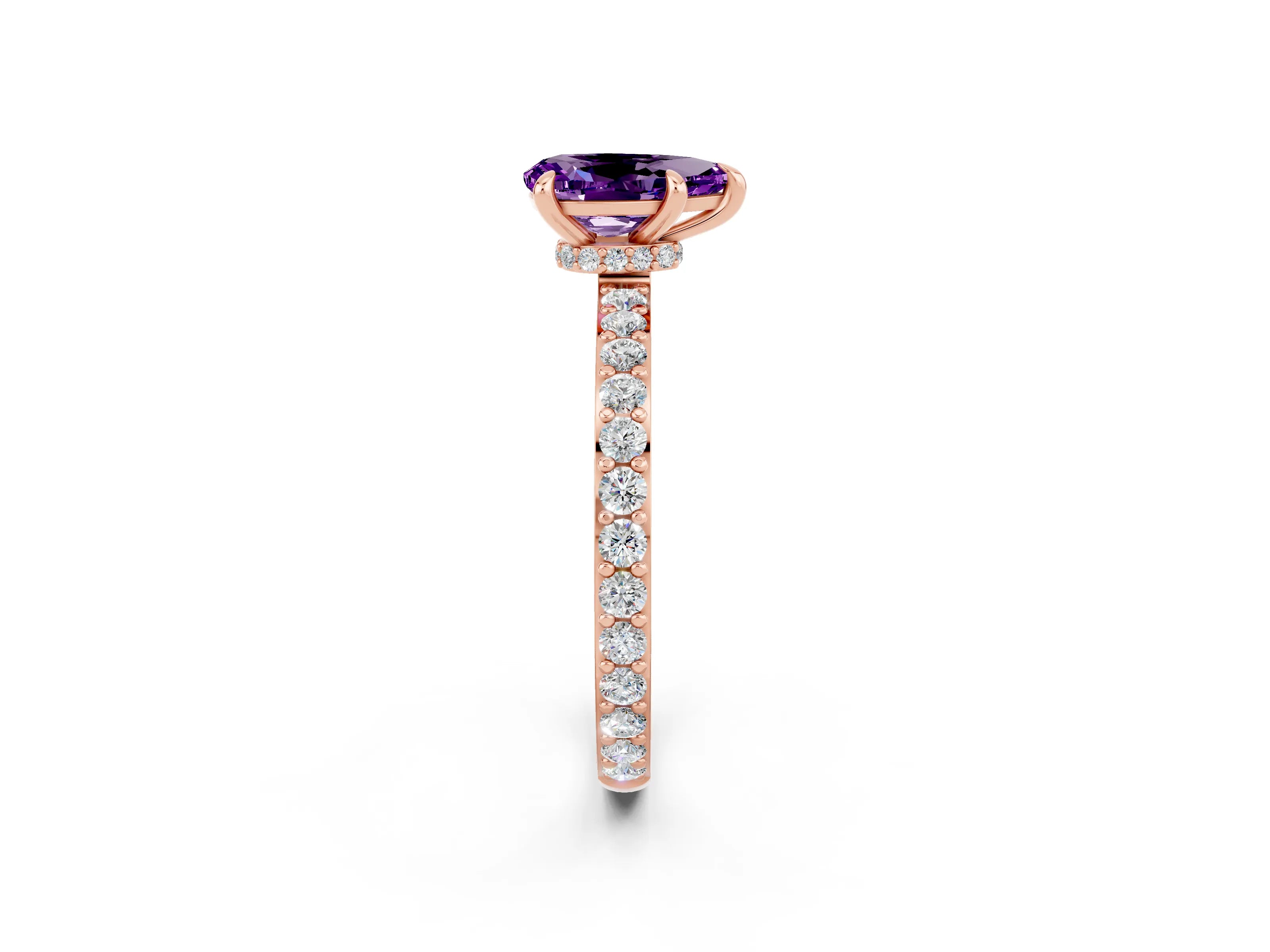 Rose gold Pear Cut Amethyst Solitaire Engagement Ring with Pavé Band and Four-Prong Setting_2