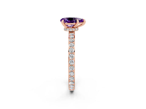 Rose gold Pear Cut Amethyst Solitaire Engagement Ring with Pavé Band and Four-Prong Setting_2