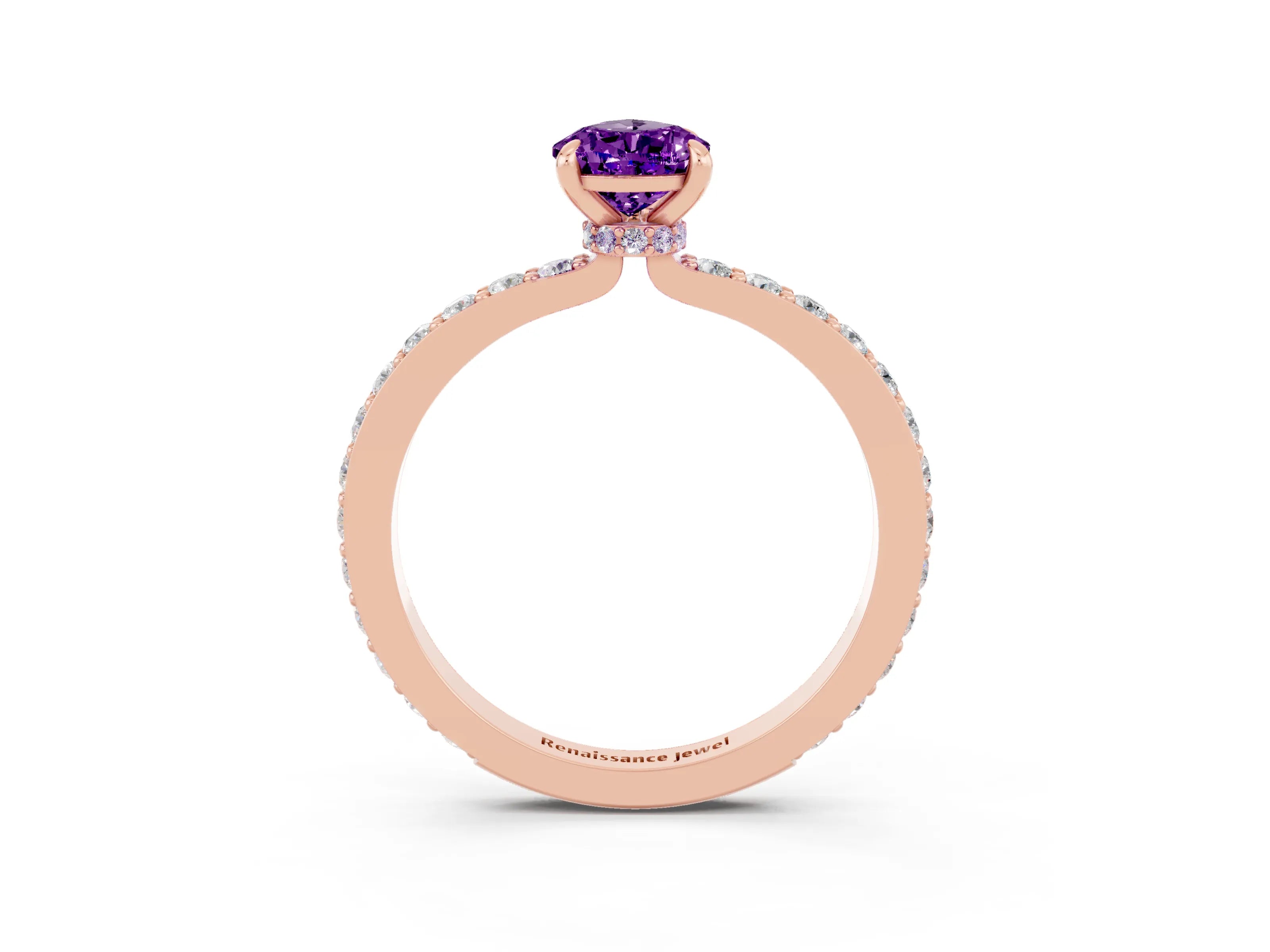 Rose gold Pear Cut Amethyst Solitaire Engagement Ring with Pavé Band and Four-Prong Setting_3