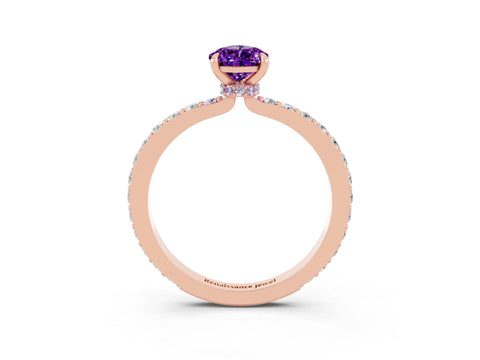 Rose gold Pear Cut Amethyst Solitaire Engagement Ring with Pavé Band and Four-Prong Setting_3