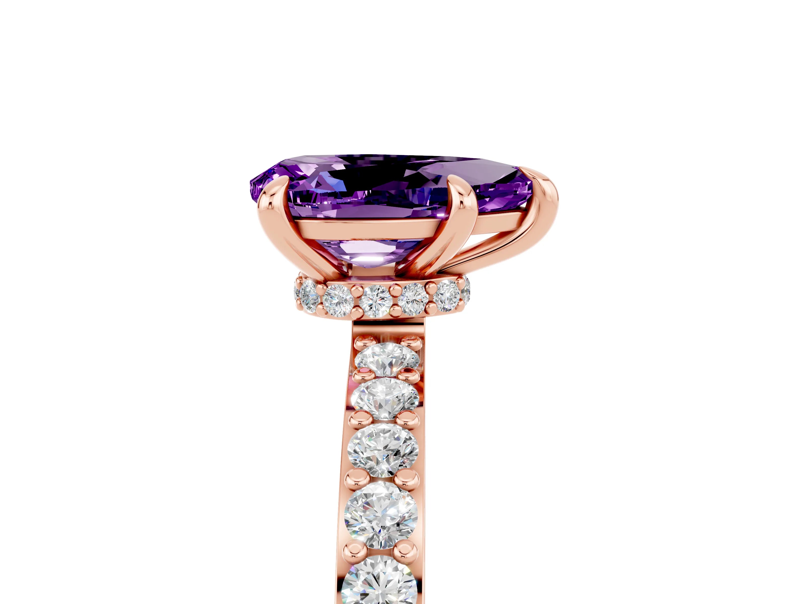 Rose gold Pear Cut Amethyst Solitaire Engagement Ring with Pavé Band and Four-Prong Setting_5