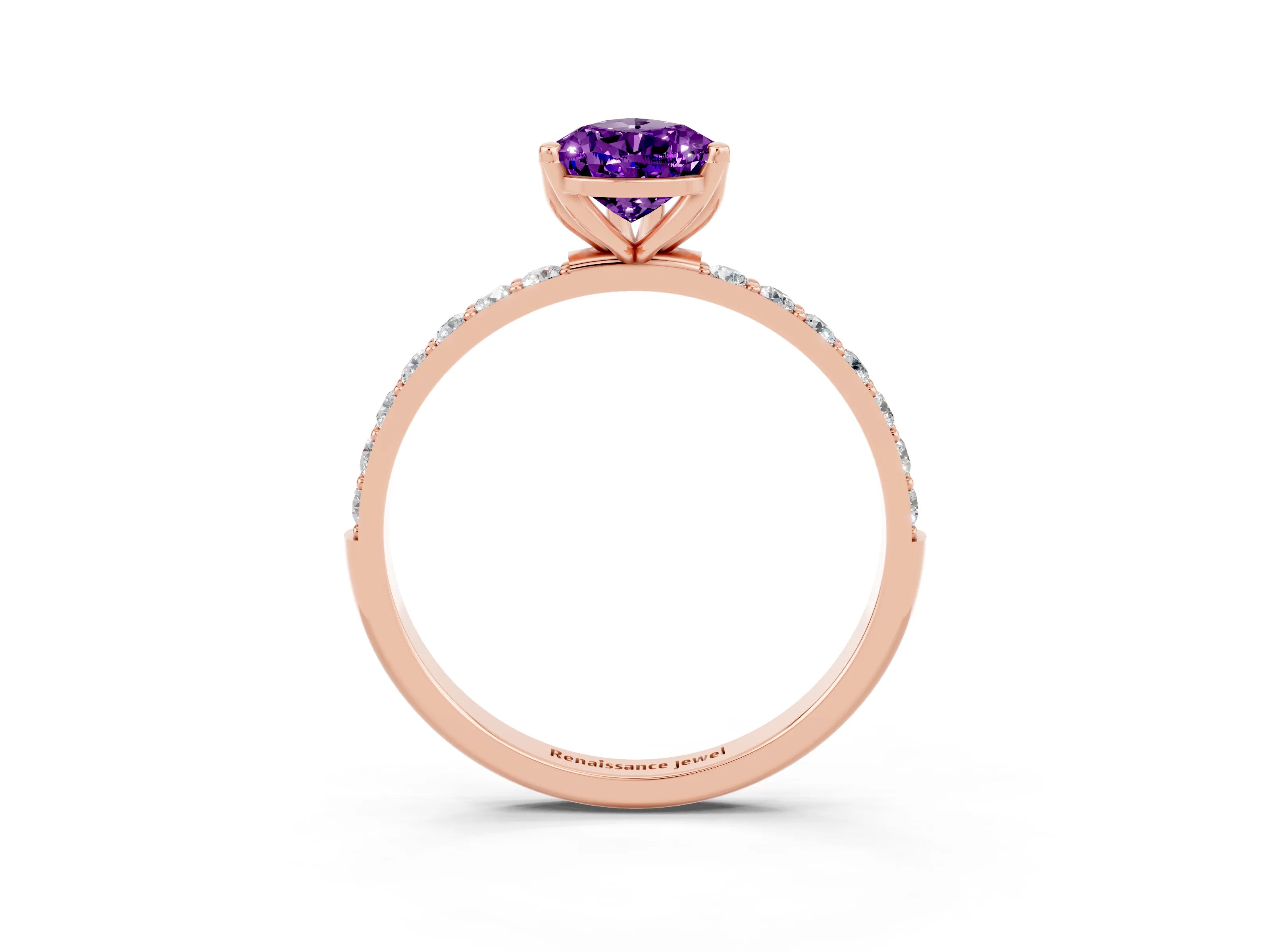 Rose gold Pear Cut Amethyst Solitaire Engagement Ring with Pavé Band and Prong Setting_3
