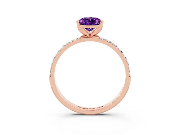 Rose gold Pear Cut Amethyst Solitaire Engagement Ring with Round  Pavé Band and Prong Setting
