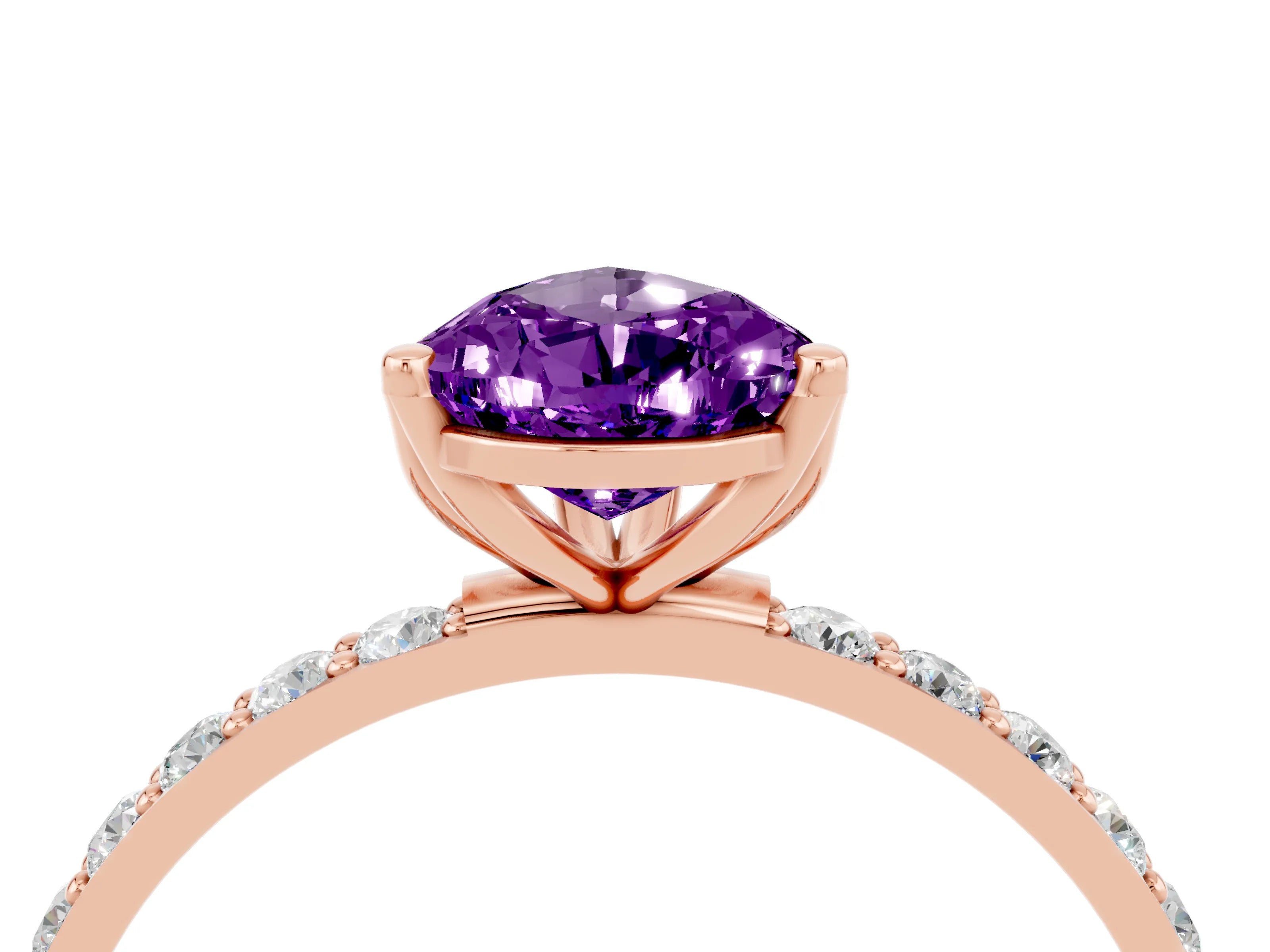 Rose gold Pear Cut Amethyst Solitaire Engagement Ring with Pavé Band and Prong Setting_4