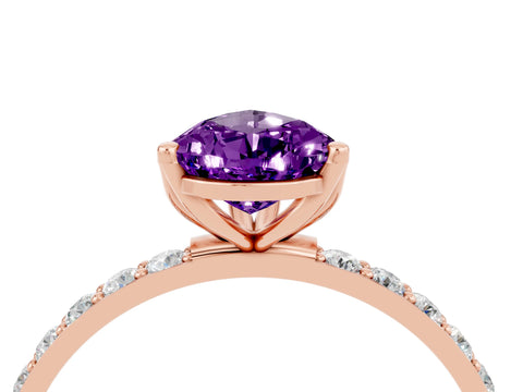 Rose gold Pear Cut Amethyst Solitaire Engagement Ring with Pavé Band and Prong Setting_4