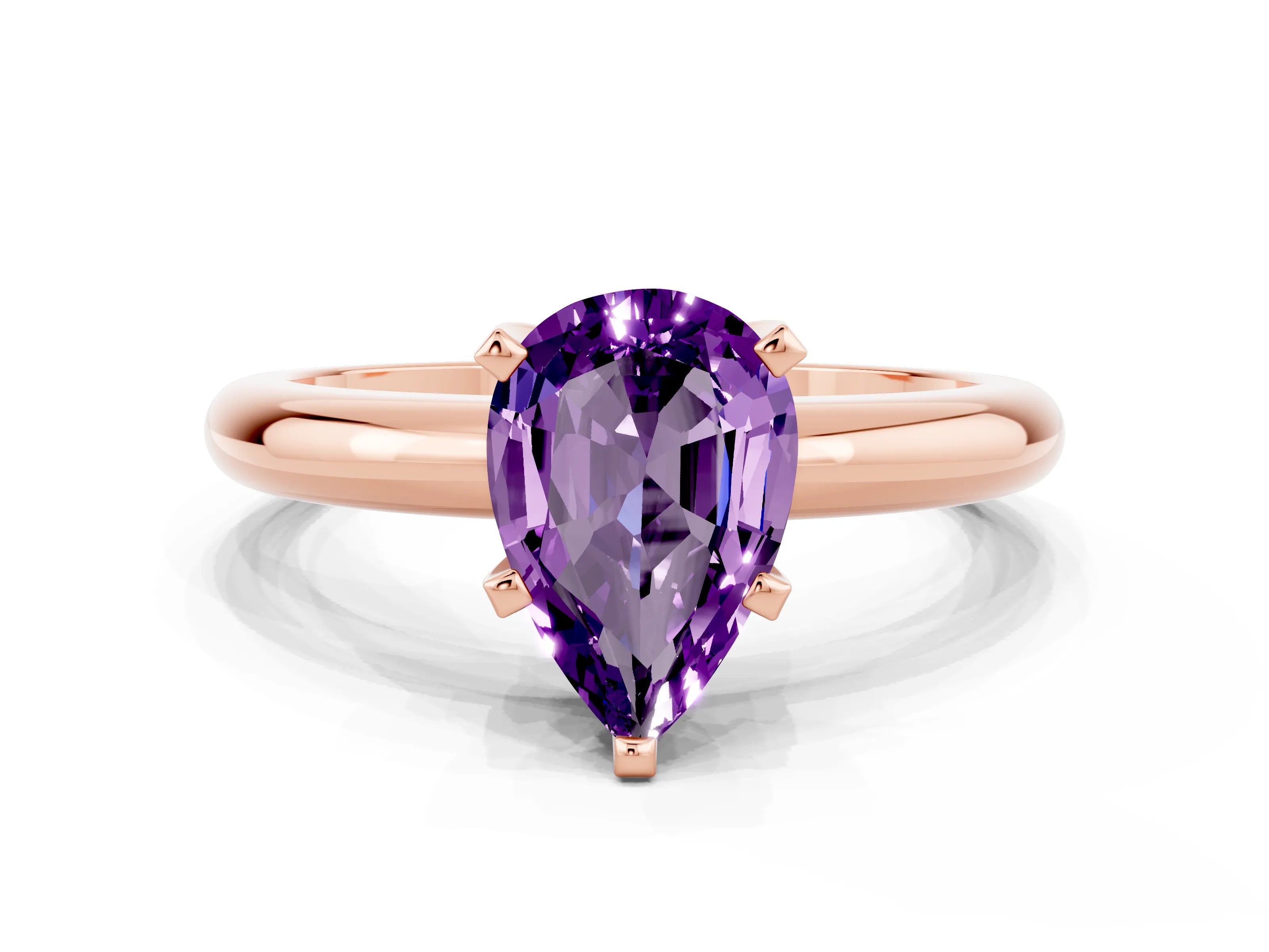 Rose gold Pear Cut Amethyst Solitaire Engagement Ring with Round Band and Four-Prong Setting