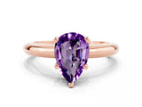 Rose gold Pear Cut Amethyst Solitaire Engagement Ring with Round Band and Four-Prong Setting